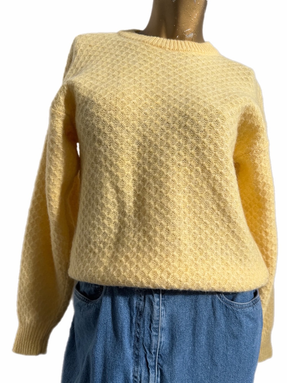 Vintage Glenugie Scotland Men’s Shetland Wool Yellow Textured Sweater Sz 38